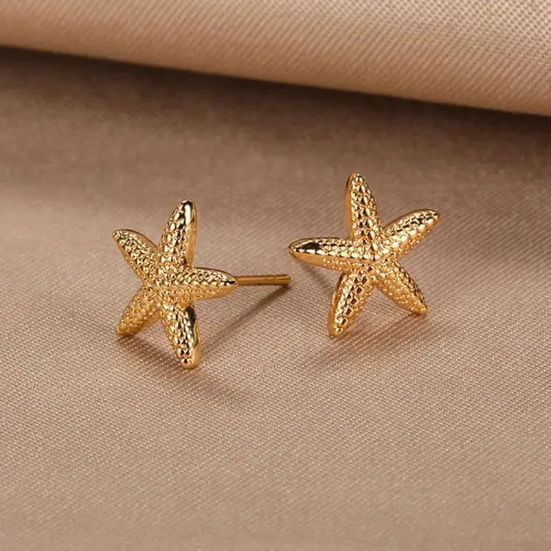 Golden Starfish Shell Studs