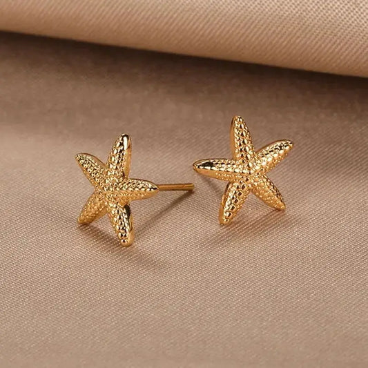 Golden Starfish Shell Studs