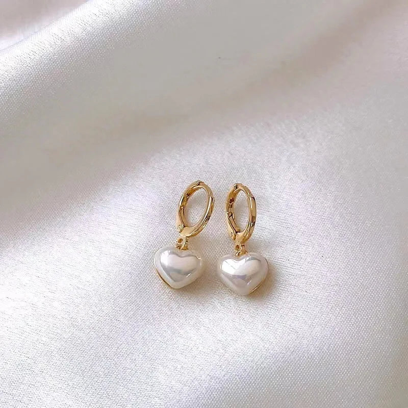 Pearl Heart Charm Earrings
