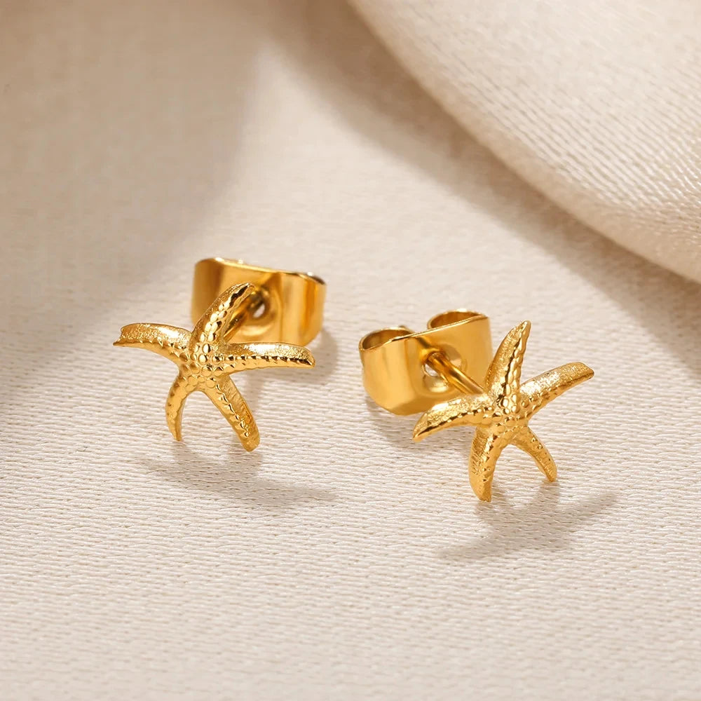 Golden Starfish Shell Studs