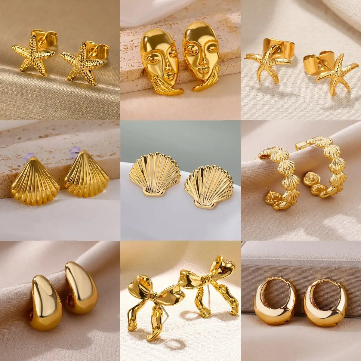 Golden Starfish Shell Studs