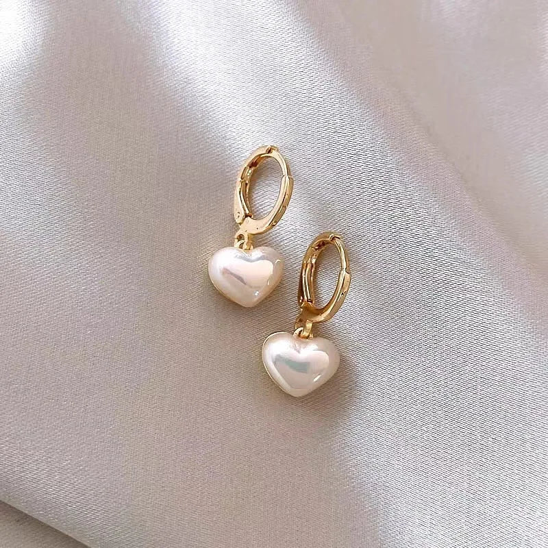 Pearl Heart Charm Earrings