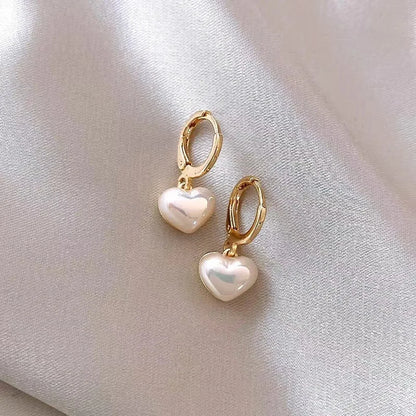 Pearl Heart Charm Earrings