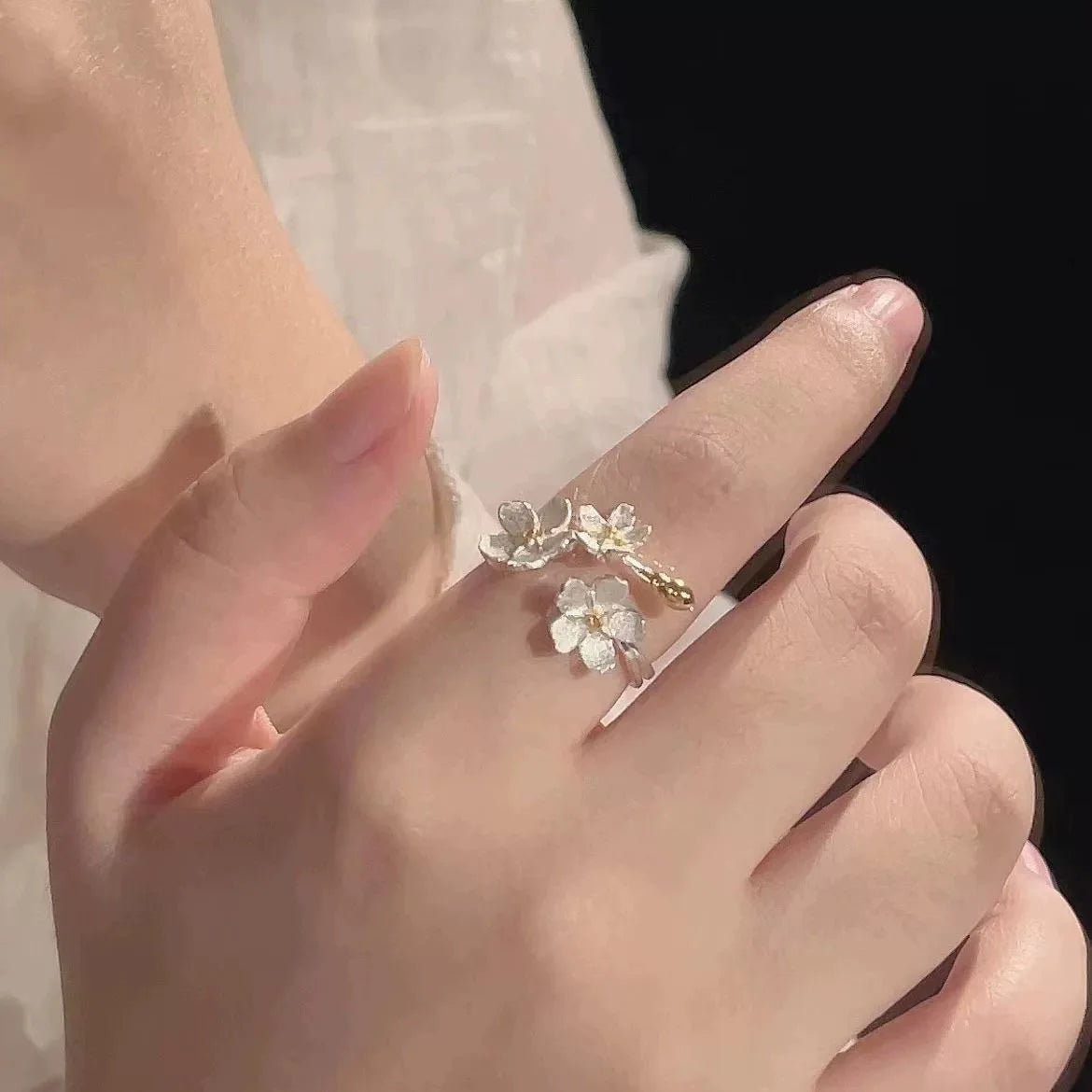 Silver Blossom Adjustable Ring