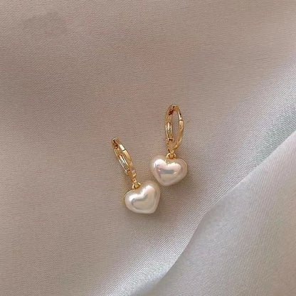 Pearl Heart Charm Earrings